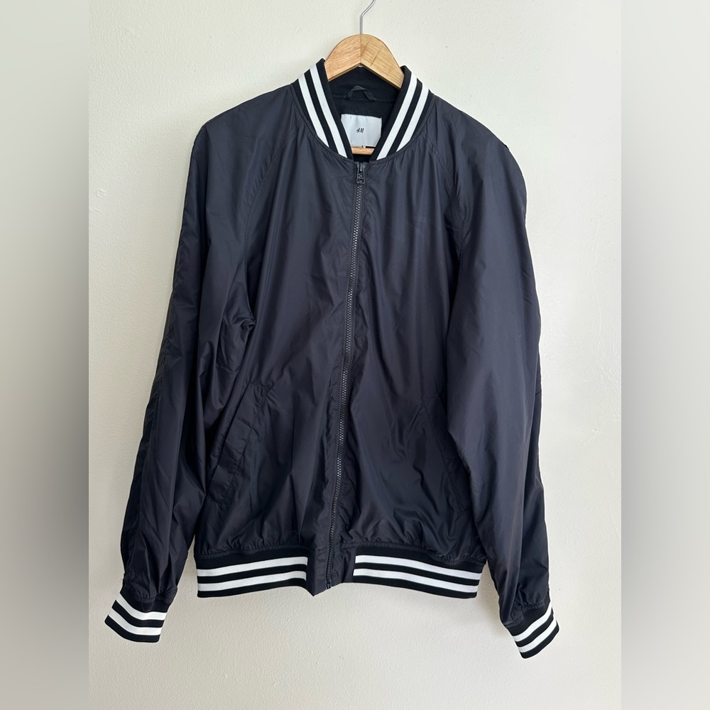 H&M Varsity Windbreaker, Black and White, Medium